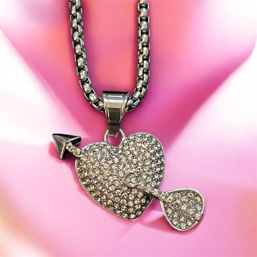 Silver Heart Arrow Pendant Necklace
